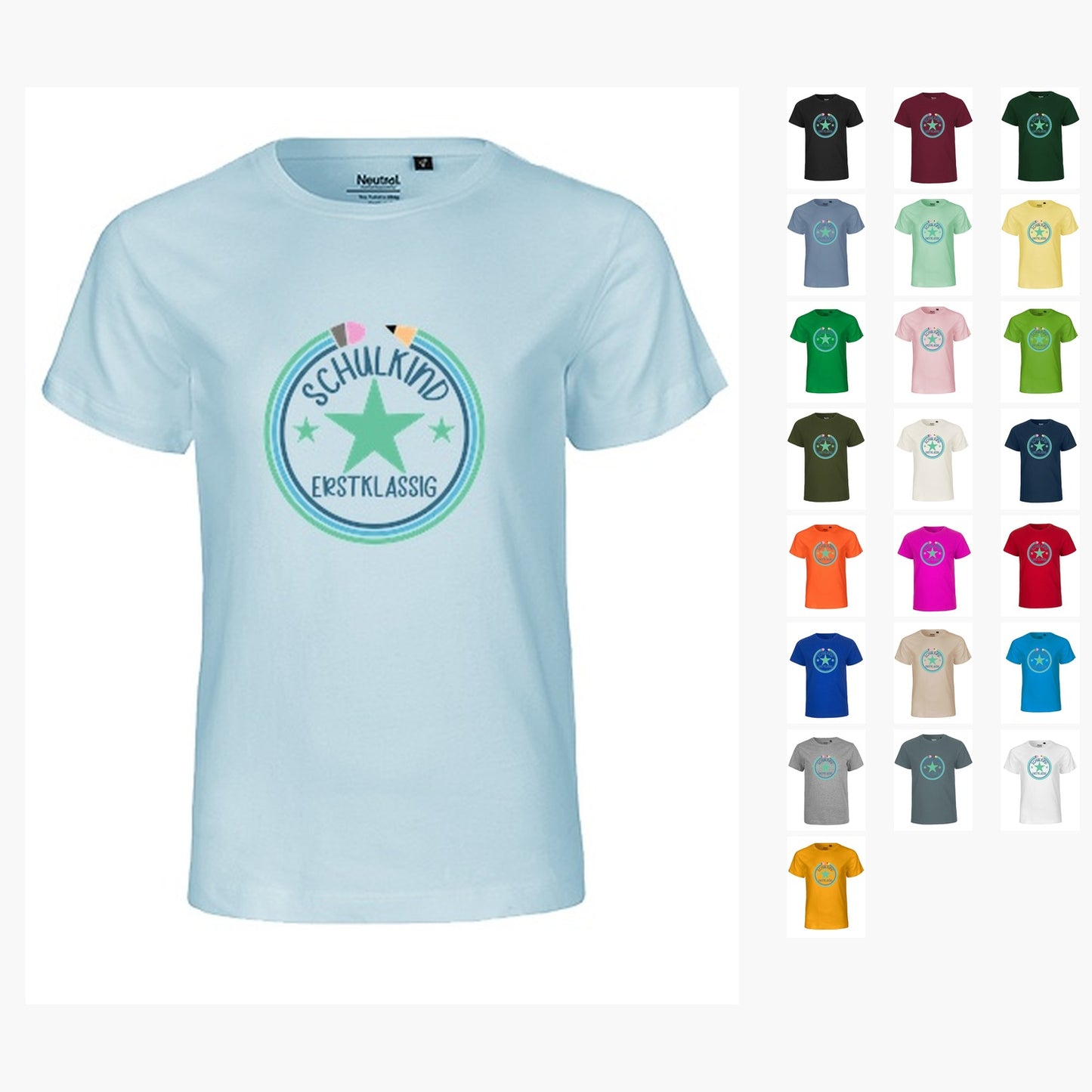 MiMaMäuschen Kinder Bio T-Shirt Schulkind Erstklassig Stifte 3 – Übersicht
