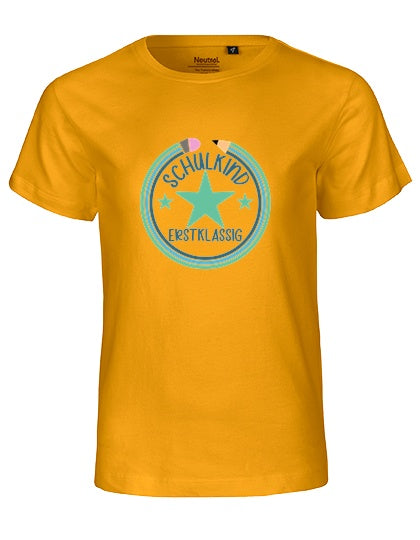 MiMaMäuschen Kinder Bio T-Shirt Schulkind Erstklassig Stifte 2 – Yellow