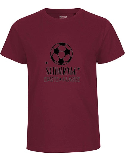 MiMaMäuschen Kinder Bio T-Shirt Schulkind Fussball (schwarzer Druck) 1 – Bordeaux
