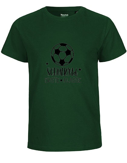 MiMaMäuschen Kinder Bio T-Shirt Schulkind Fussball (schwarzer Druck) 1 – Bottle Green