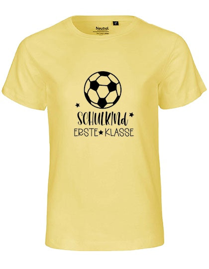 MiMaMäuschen Kinder Bio T-Shirt Schulkind Fussball (schwarzer Druck) 1 – Dusty Yellow