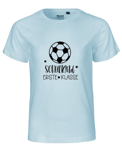 MiMaMäuschen Kinder Bio T-Shirt Schulkind Fussball (schwarzer Druck) 1 – Light Blue