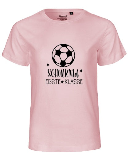 MiMaMäuschen Kinder Bio T-Shirt Schulkind Fussball (schwarzer Druck) 1 – Light Pink