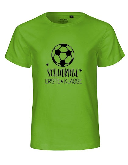 MiMaMäuschen Kinder Bio T-Shirt Schulkind Fussball (schwarzer Druck) 3 – Lime