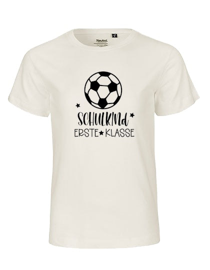 MiMaMäuschen Kinder Bio T-Shirt Schulkind Fussball (schwarzer Druck) 2 – Natural