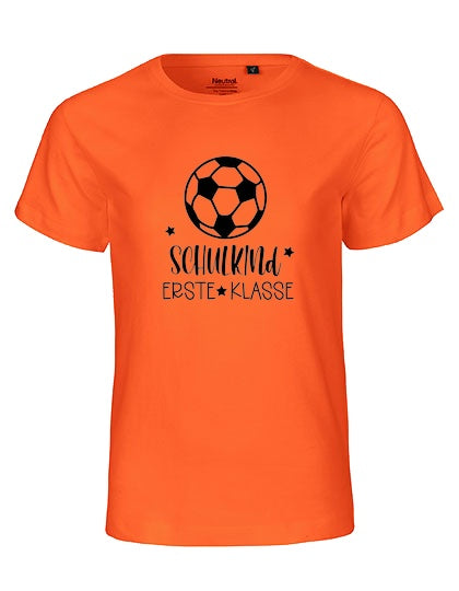 MiMaMäuschen Kinder Bio T-Shirt Schulkind Fussball (schwarzer Druck) 2 – Orange