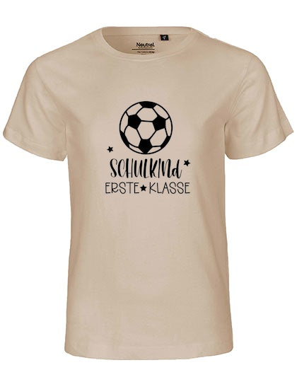 MiMaMäuschen Kinder Bio T-Shirt Schulkind Fussball (schwarzer Druck) 3 – Sand