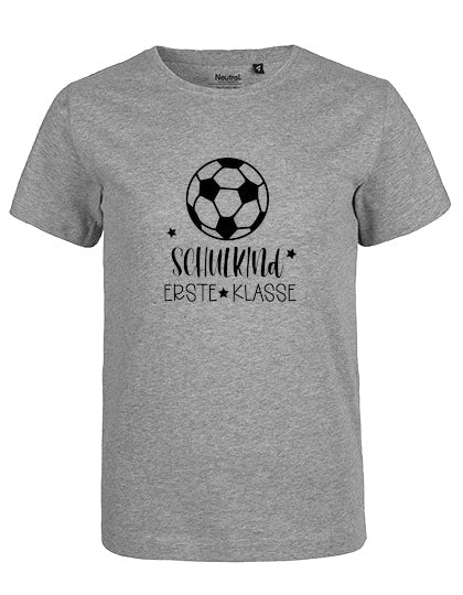 MiMaMäuschen Kinder Bio T-Shirt Schulkind Fussball (schwarzer Druck) 1 – Sport Grey