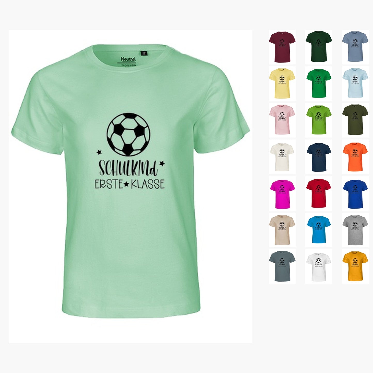 MiMaMäuschen Kinder Bio T-Shirt Schulkind Fussball (schwarzer Druck) 1 – Übersicht