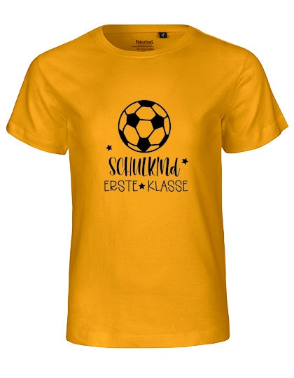 MiMaMäuschen Kinder Bio T-Shirt Schulkind Fussball (schwarzer Druck) 2 – Yellow