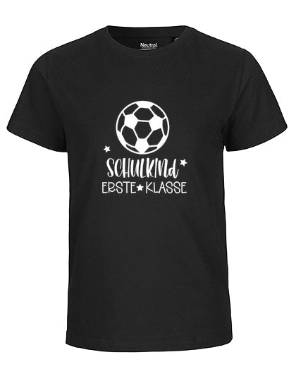 MiMaMäuschen Kinder Bio T-Shirt Schulkind Fussball (weißer Druck) 2 – Black