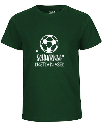 MiMaMäuschen Kinder Bio T-Shirt Schulkind Fussball (weißer Druck) 1 – Bottle Green