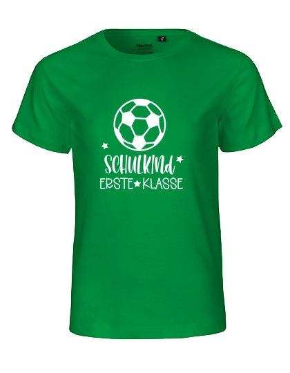MiMaMäuschen Kinder Bio T-Shirt Schulkind Fussball (weißer Druck) 2 – Green