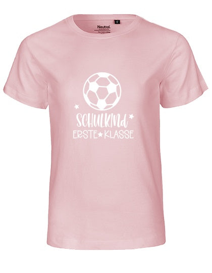 MiMaMäuschen Kinder Bio T-Shirt Schulkind Fussball (weißer Druck) 1 – Light Pink