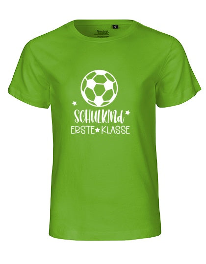MiMaMäuschen Kinder Bio T-Shirt Schulkind Fussball (weißer Druck) 3 – Lime