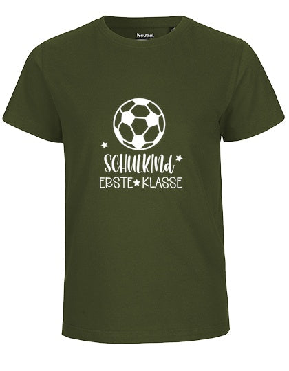MiMaMäuschen Kinder Bio T-Shirt Schulkind Fussball (weißer Druck) 2 – Military