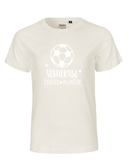 MiMaMäuschen Kinder Bio T-Shirt Schulkind Fussball (weißer Druck) 2 – Natural