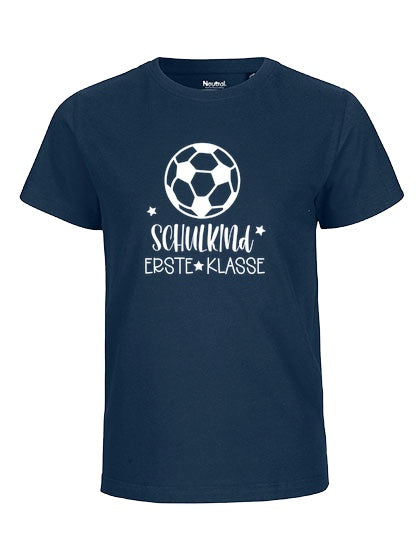 MiMaMäuschen Kinder Bio T-Shirt Schulkind Fussball (weißer Druck) 3 – Navy