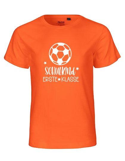 MiMaMäuschen Kinder Bio T-Shirt Schulkind Fussball (weißer Druck) 2 – Orange