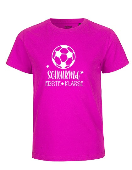 MiMaMäuschen Kinder Bio T-Shirt Schulkind Fussball (weißer Druck) 3 – Pink