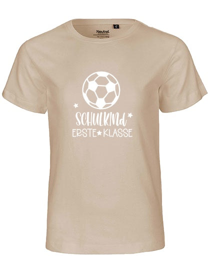 MiMaMäuschen Kinder Bio T-Shirt Schulkind Fussball (weißer Druck) 3 – Sand