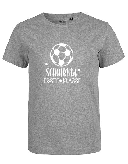 MiMaMäuschen Kinder Bio T-Shirt Schulkind Fussball (weißer Druck) 1 – Sport Grey