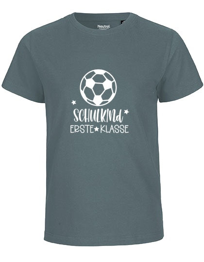 MiMaMäuschen Kinder Bio T-Shirt Schulkind Fussball (weißer Druck) 3 – Teal