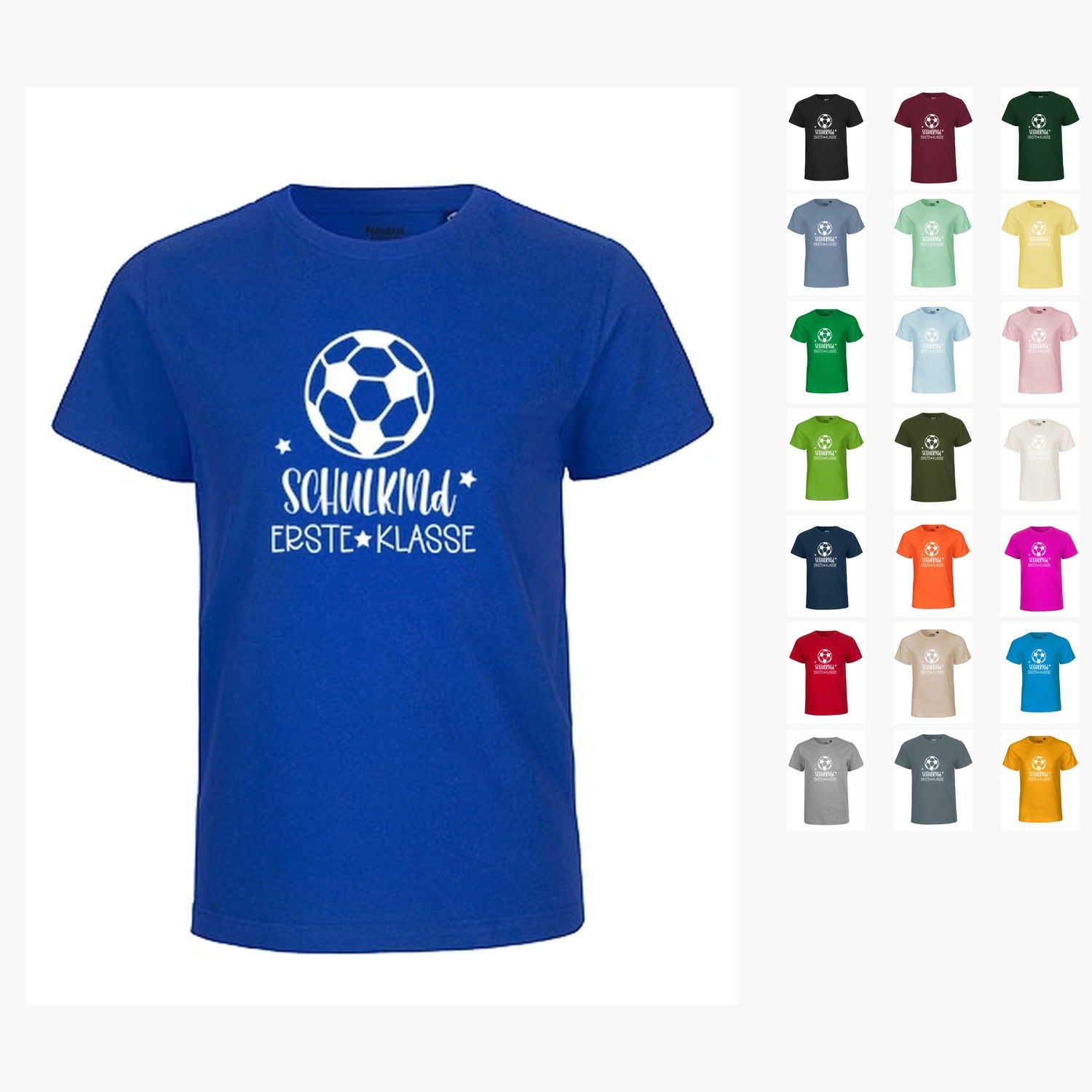 MiMaMäuschen Kinder Bio T-Shirt Schulkind Fussball (weißer Druck) 1 – Übersicht