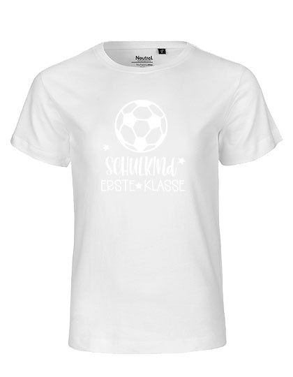Kinder T-Shirt Schulkind Schulkind Fussball (weißer Druck) – Weiß