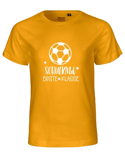 MiMaMäuschen Kinder Bio T-Shirt Schulkind Fussball (weißer Druck) 2 – Yellow