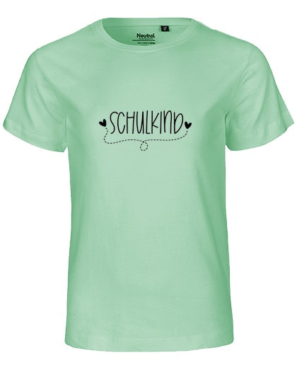 MiMaMäuschen Kinder Bio T-Shirt Schulkind Herzen (schwarzer Druck) 1 – Dusty Mint