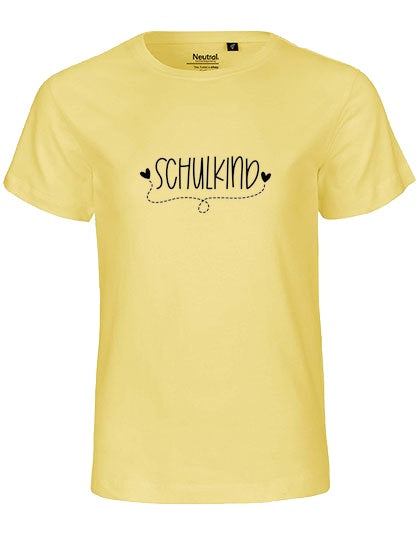 MiMaMäuschen Kinder Bio T-Shirt Schulkind Herzen (schwarzer Druck) 1 – Dusty Yellow