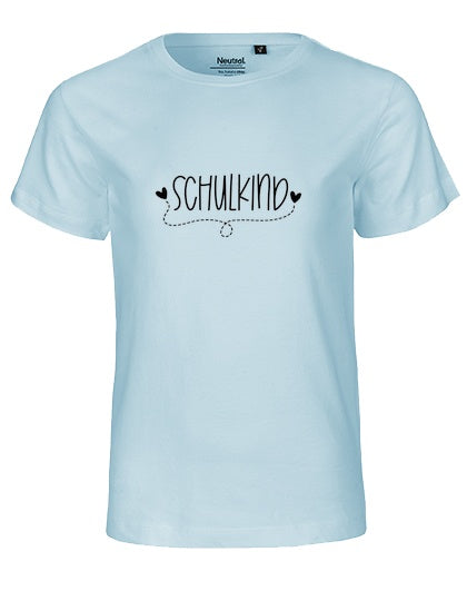MiMaMäuschen Kinder Bio T-Shirt Schulkind Herzen (schwarzer Druck) 1 – Light Blue