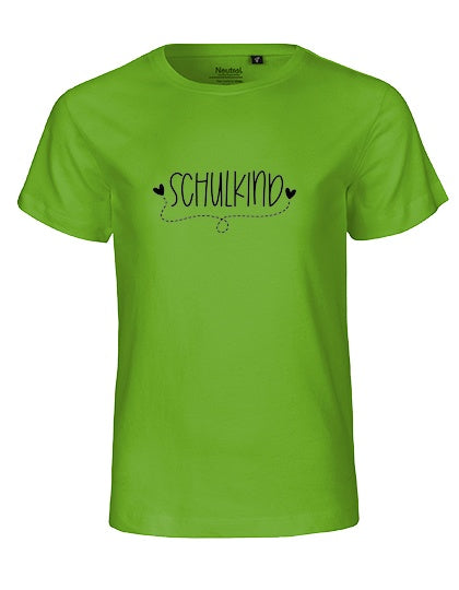 MiMaMäuschen Kinder Bio T-Shirt Schulkind Herzen (schwarzer Druck) 3 – Lime