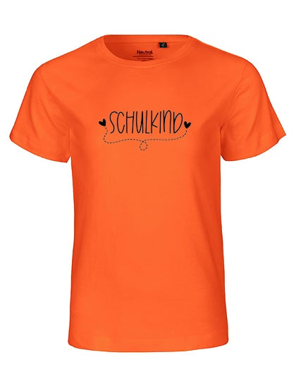 MiMaMäuschen Kinder Bio T-Shirt Schulkind Herzen (schwarzer Druck) 2 – Orange