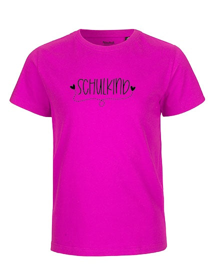 MiMaMäuschen Kinder Bio T-Shirt Schulkind Herzen (schwarzer Druck) 3 – Pink