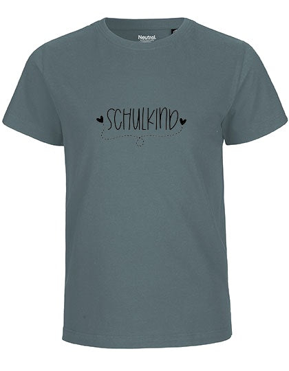 MiMaMäuschen Kinder Bio T-Shirt Schulkind Herzen (schwarzer Druck) 3 – Teal