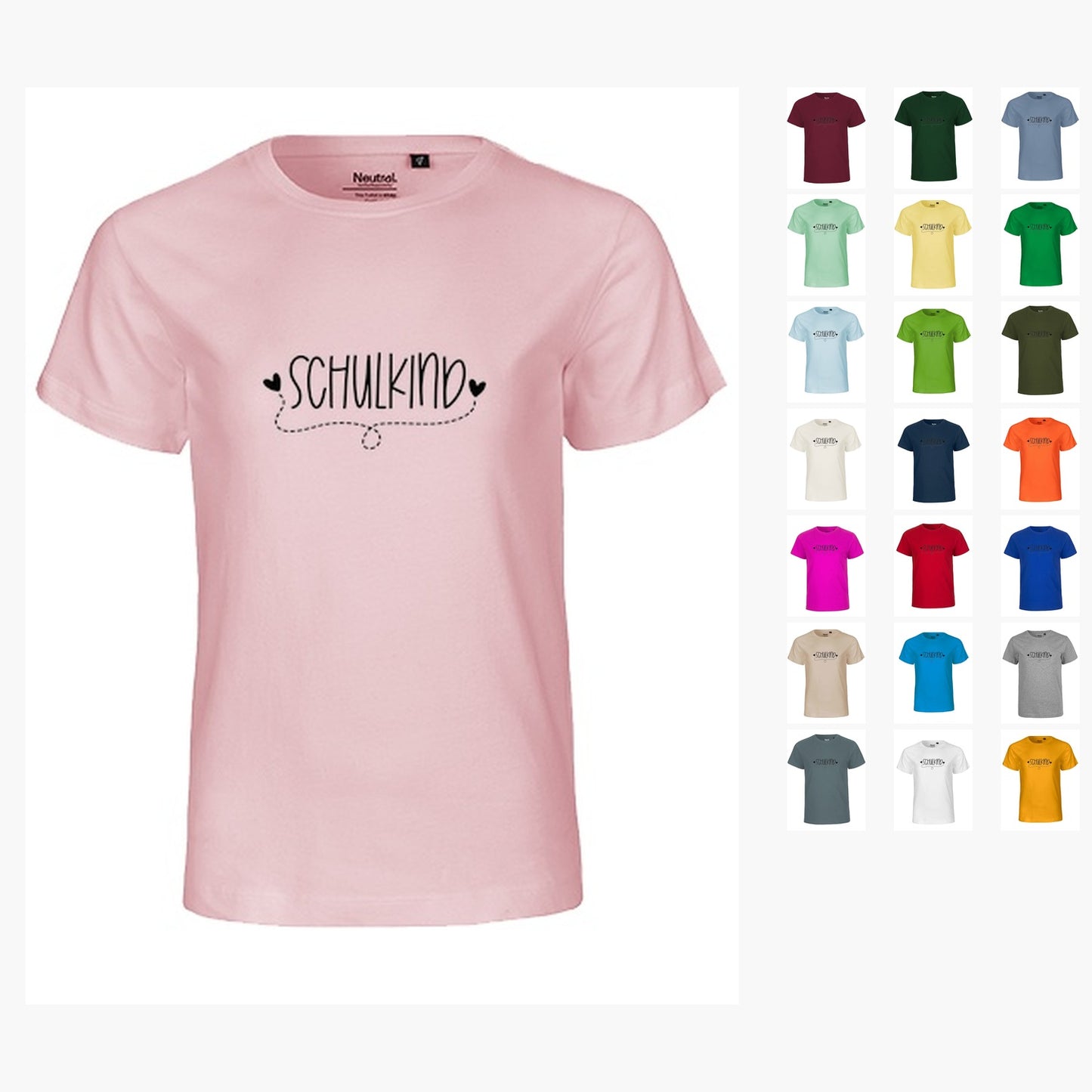 MiMaMäuschen Kinder Bio T-Shirt Schulkind Herzen (schwarzer Druck) 1 – Übersicht