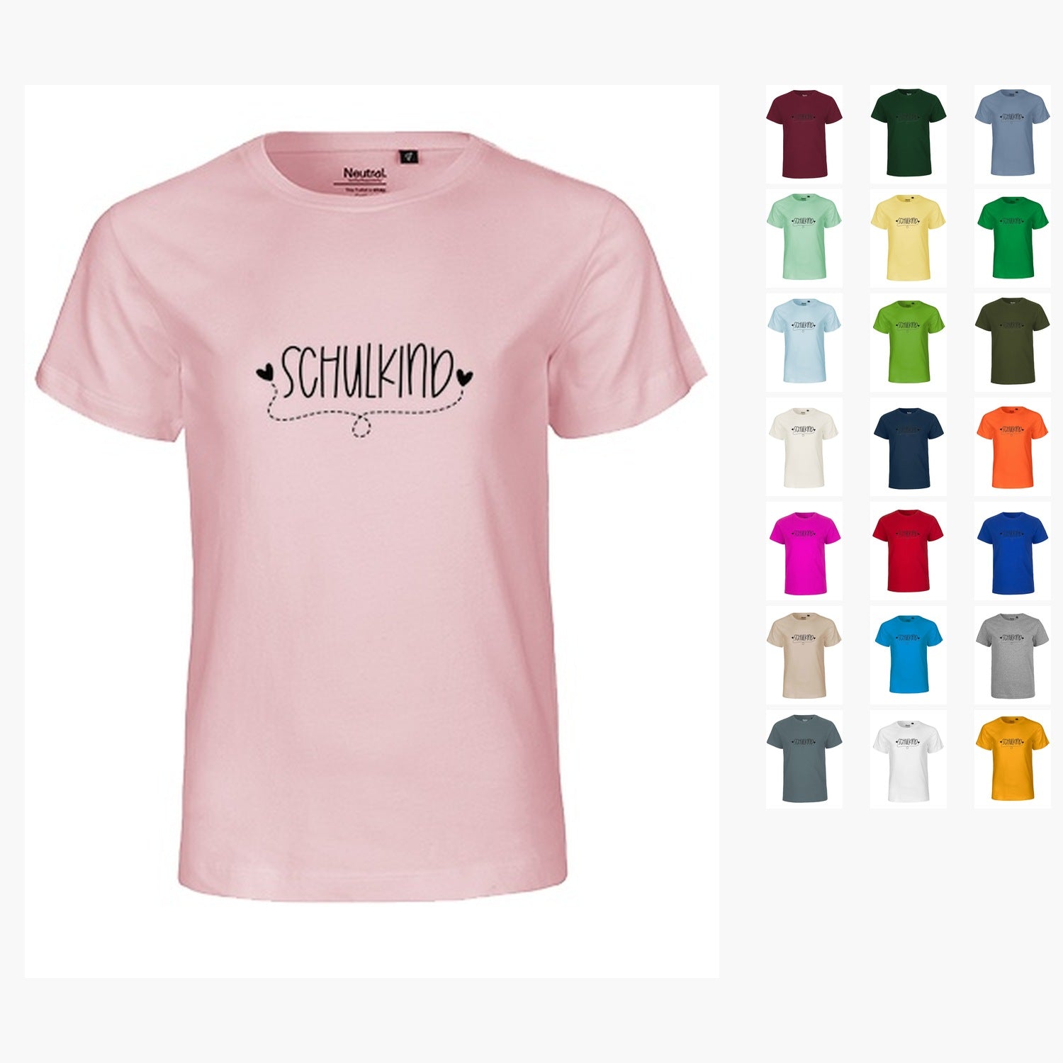 MiMaMäuschen Kinder Bio T-Shirt Schulkind Herzen (schwarzer Druck) 1 – Übersicht