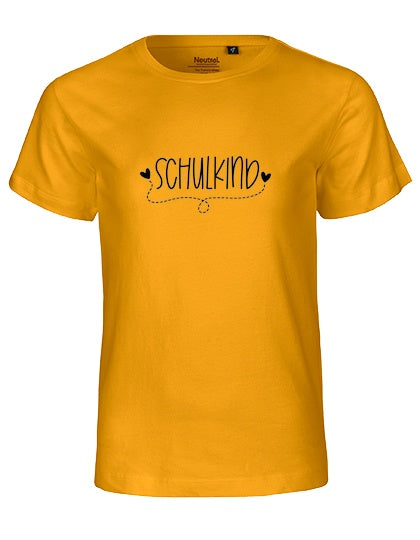 MiMaMäuschen Kinder Bio T-Shirt Schulkind Herzen (schwarzer Druck) 2 – Yellow