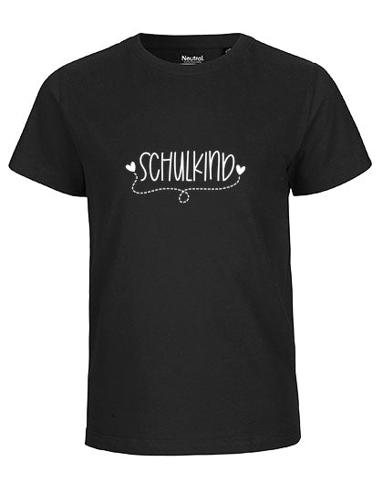 MiMaMäuschen Kinder Bio T-Shirt Schulkind Herzen (weißer Druck) 2 – Black