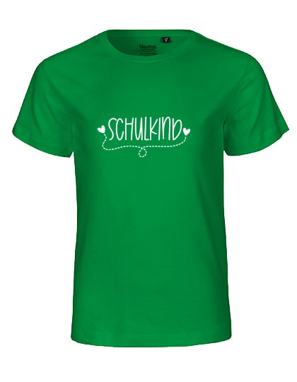 MiMaMäuschen Kinder Bio T-Shirt Schulkind Herzen (weißer Druck) 2 – Green