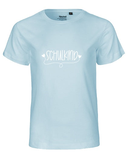 MiMaMäuschen Kinder Bio T-Shirt Schulkind Herzen (weißer Druck) 1 – Light Blue