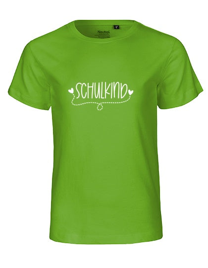 MiMaMäuschen Kinder Bio T-Shirt Schulkind Herzen (weißer Druck) 3 – Lime