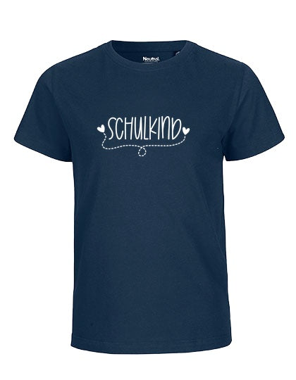 MiMaMäuschen Kinder Bio T-Shirt Schulkind Herzen (weißer Druck) 3 – Navy