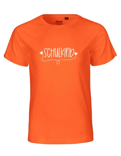 MiMaMäuschen Kinder Bio T-Shirt Schulkind Herzen (weißer Druck) 2 – Orange