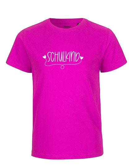 MiMaMäuschen Kinder Bio T-Shirt Schulkind Herzen (weißer Druck) 3 – Pink