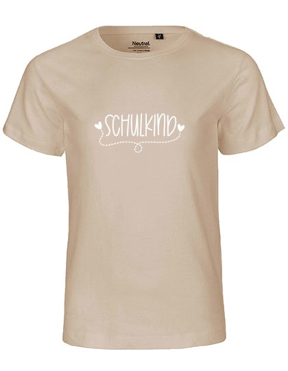 MiMaMäuschen Kinder Bio T-Shirt Schulkind Herzen (weißer Druck) 3 – Sand