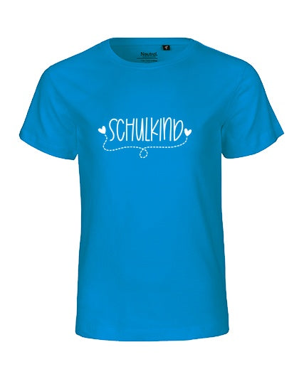 MiMaMäuschen Kinder Bio T-Shirt Schulkind Herzen (weißer Druck) 2 – Sapphire