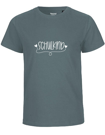 MiMaMäuschen Kinder Bio T-Shirt Schulkind Herzen (weißer Druck) 3 – Teal